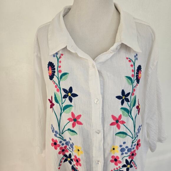 Woman Within Plus Size Embroidered Gauze Shirt Floral White Beach Summer 3X - Picture 5 of 14